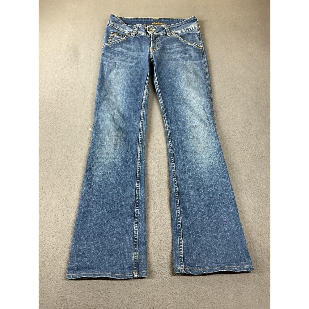 Hudson Jeans Womens 28 Blue Flared Slim Low Rise Stretch Studded Logo Pockets